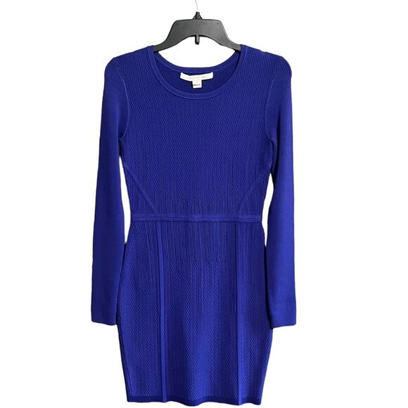 Diane Von Furstenberg Bandage Bodycon Dress S/M Blue Knit Long Sleeve Cocktail - Picture 1 of 9